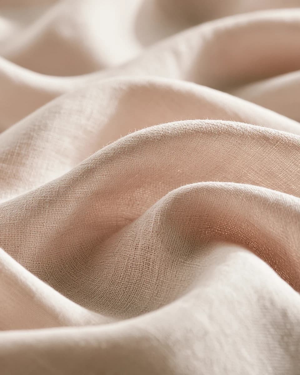 Folds of blush linen showing the open, slightly irregular weave